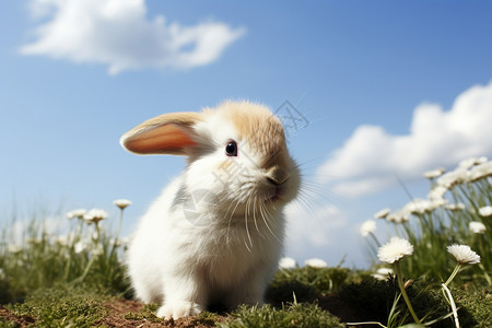 草地中隐藏的可爱兔子图片
