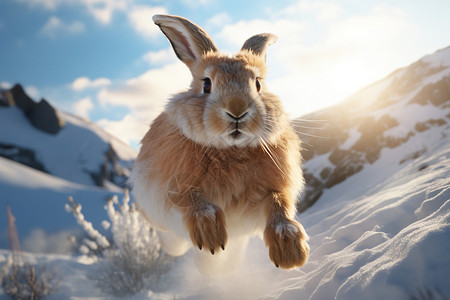 跳跃的兔子雪地兔子背景