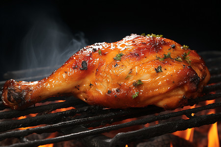 热气腾腾的奥尔良烤鸡腿背景图片