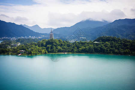 湖山画意背景图片