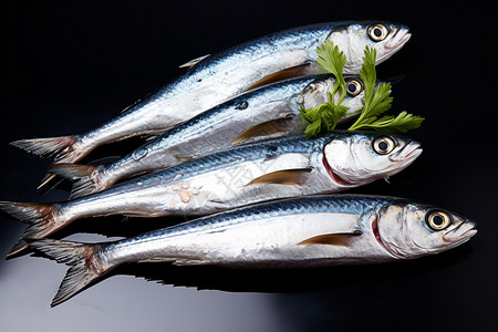 准备烹饪的秋刀鱼食材高清图片