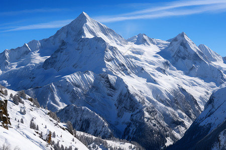 大雪覆盖的雪山山脉背景