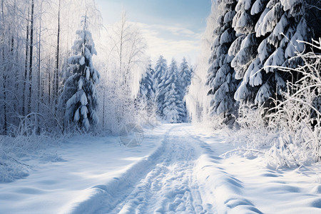 寒冷冬季森林的美丽景观图片