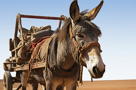 沙漠中载满货物的驴图片