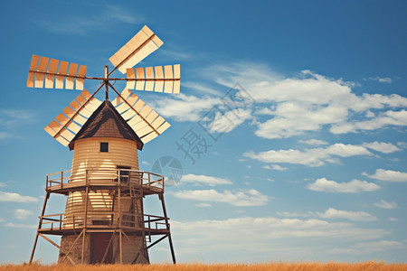 传统乡村的大风车背景图片