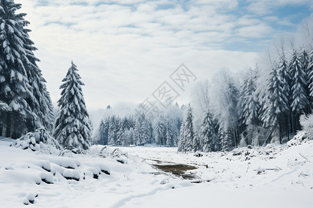 白雪森林的美丽景观图片