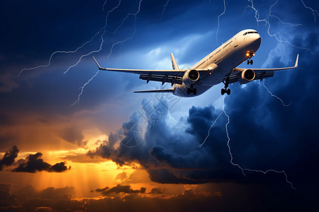 民航运输恶劣天气中飞行的民航飞机设计图片
