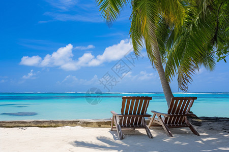夏季沙滩上的沙滩椅图片