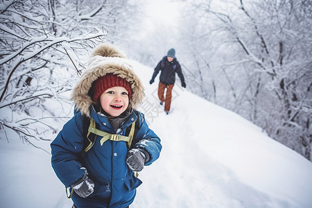 冬季雪中嬉戏的男孩图片