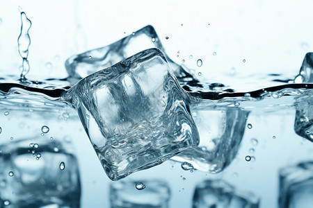 高清水滴瞬间水面上漂浮的冰块设计图片