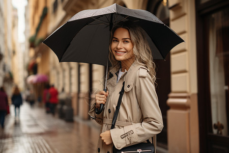 秋季雨中优雅的女子图片