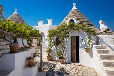 水彩地中海风情传统的地中海建筑民宿背景