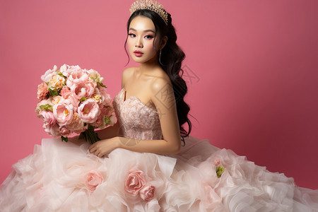 粉色系奢华的婚纱图片