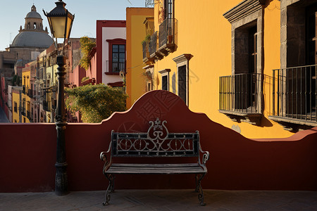 欧洲古典街道上的长椅背景图片