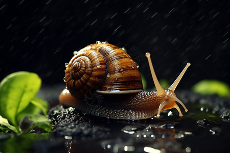 雨中可爱的蜗牛背景图片