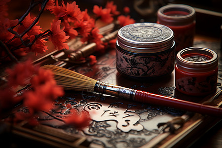 中国传统书法的毛笔背景图片