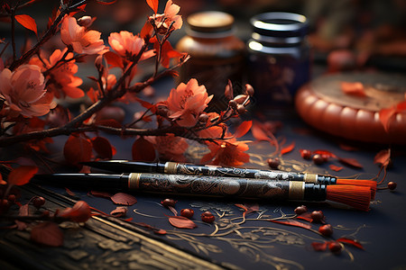 中国传统书法毛笔背景图片