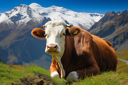牧场上的一头牛背景图片