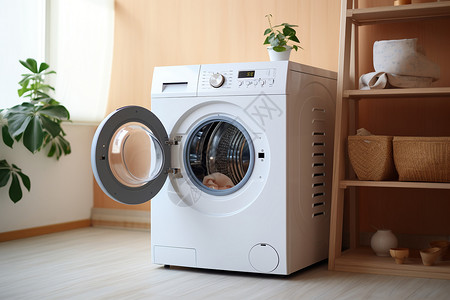洗衣机清洁滚筒洗衣机旁的置物架背景