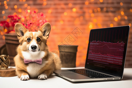 柯基犬与笔记本电脑图片
