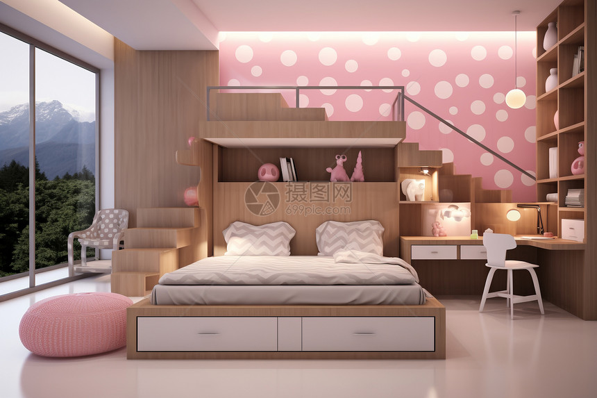 粉色女孩卧室图片