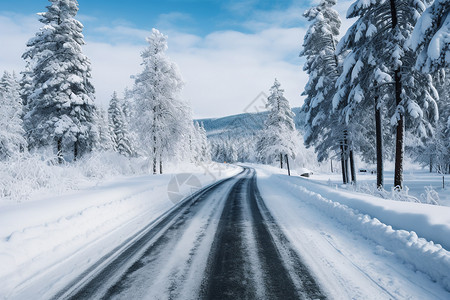 天气安全冬日雪景下的安全道路背景