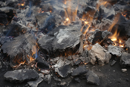 点燃的木炭散发着火光图片