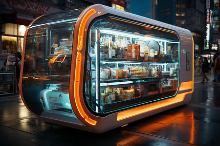智能便利店城市便利店的智能冰箱背景
