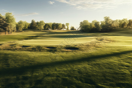 草地高尔夫阳光下的高尔夫球场设计图片