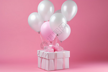 粉红的气球与礼盒背景图片