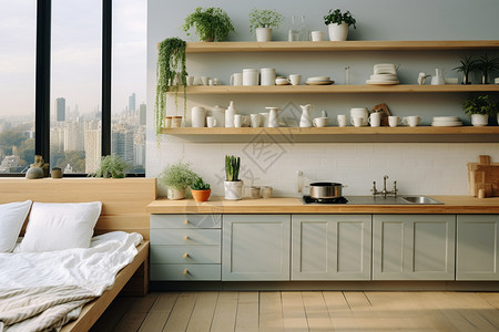 厨房外景的现代豪华卧室图片