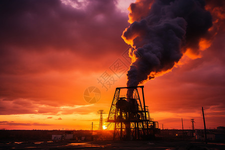 夕阳下的云彩与工厂高清图片