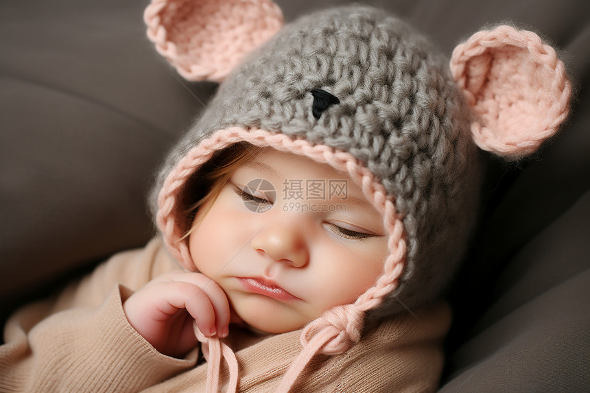 戴帽子的宝宝睡觉图片