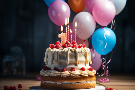 生日蛋糕后的气球图片