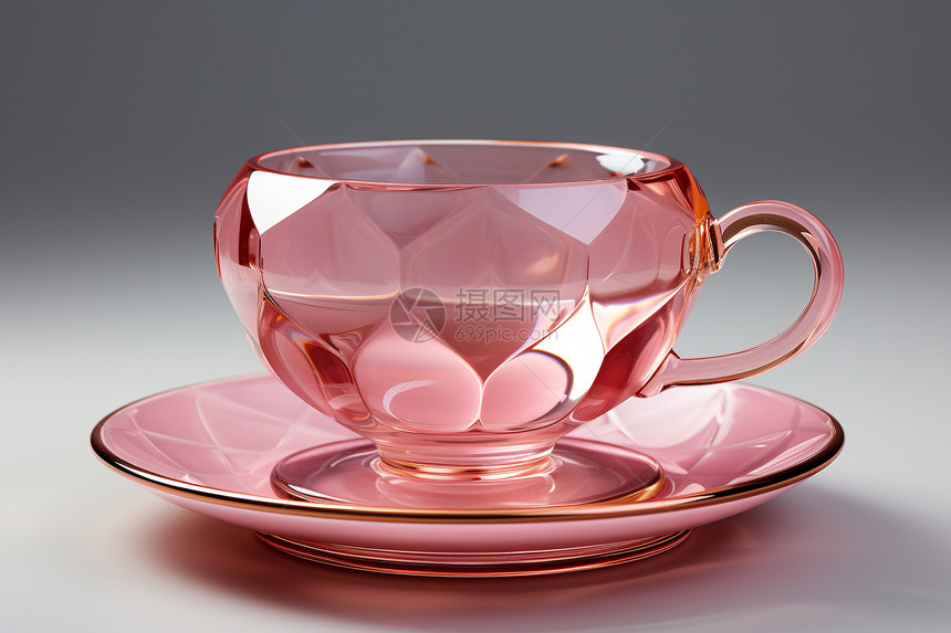 玫瑰红瓷杯与茶碟图片