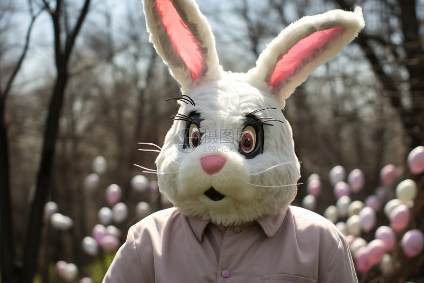 兔耳男子在彩蛋丛林中图片