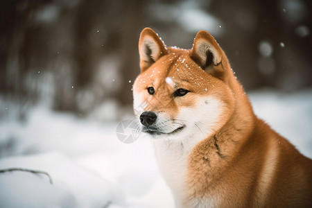 雪地中的一只柴犬图片