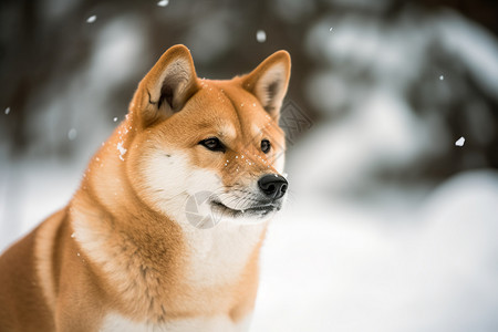 雪地中的柴犬背景图片