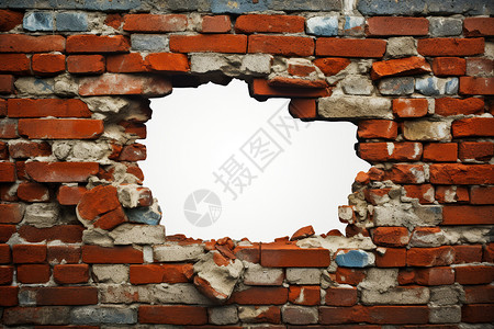 墙洞破旧的砖墙背景