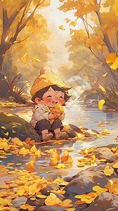 秋天树林中的儿童图片