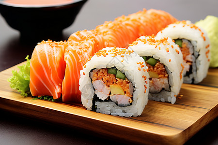 鱼子美味的寿司佳肴背景