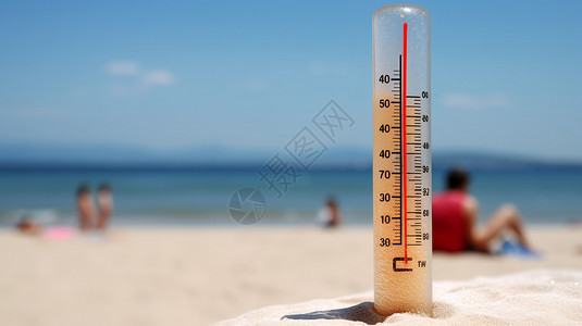 沙滩上的温度计背景图片