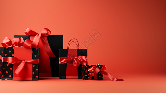 红色蝴蝶结的礼品盒图片