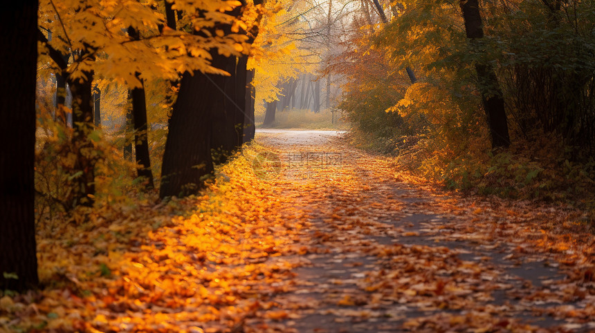 秋天铺满落叶的小路图片