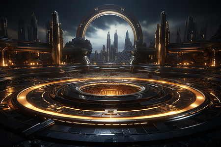 未来之城的圆形台子背景图片