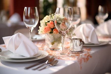 婚宴上的餐桌布置背景图片