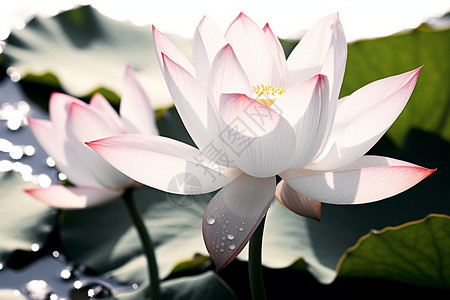 清新夏日的白色睡莲背景图片