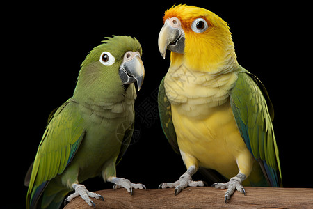 两只绿黄色鸟的合照背景