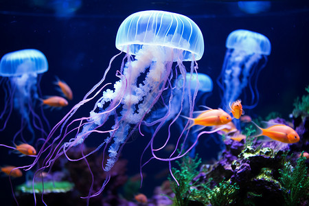 水母群在水族馆游动图片