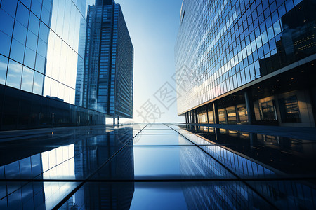 城市现代建筑与蓝天的倒影图片